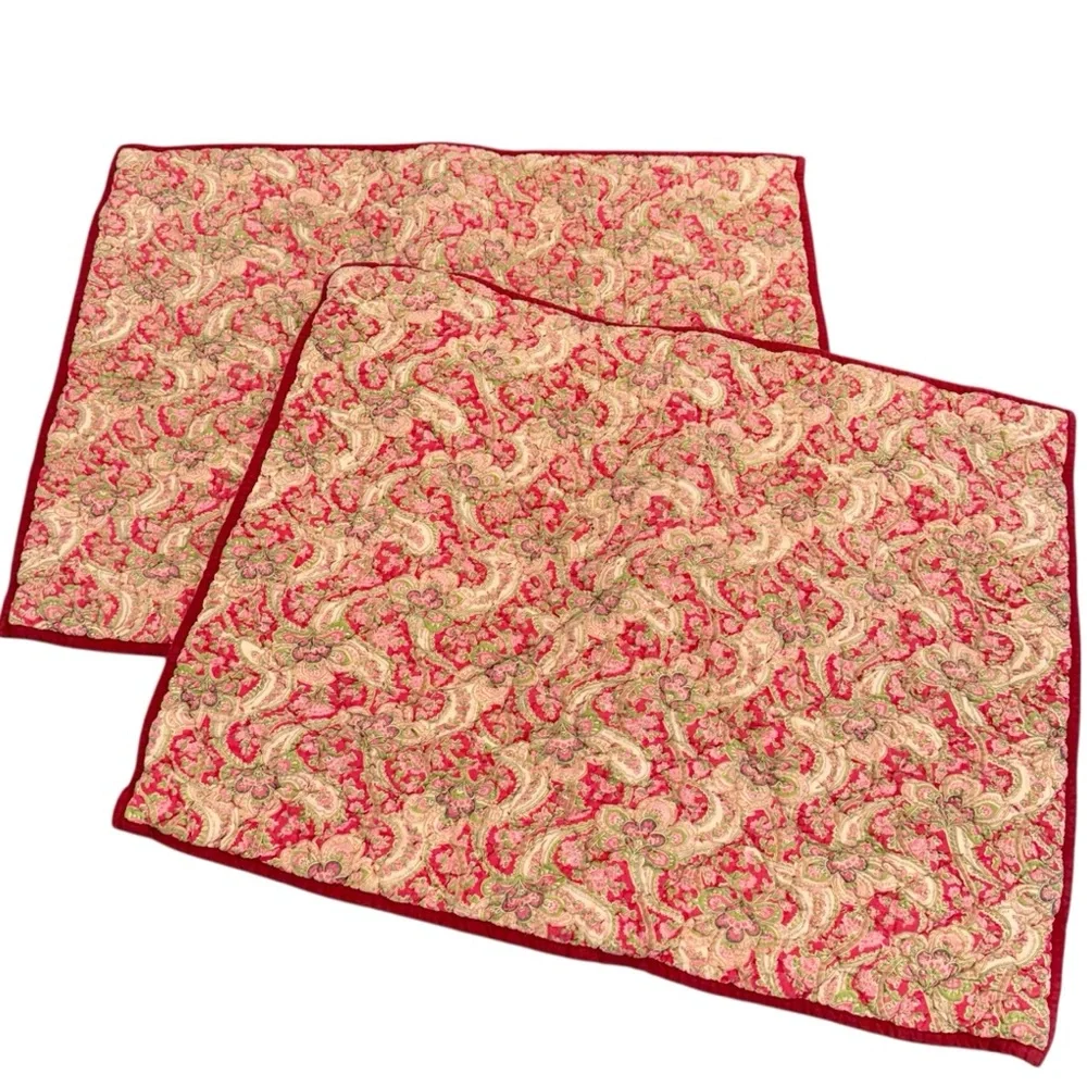 Pottery Barn Georgia paisley pillow standard shams red pink pair set